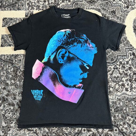 Chris Brown Under The Influence Tour Europe Black Tee Shirt Sz Small Preowned - Picture 1 of 6